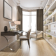 2020 home office trends built in shelves and layered lighting