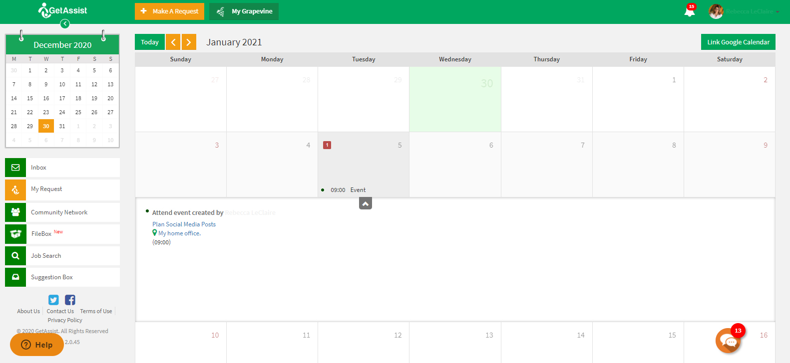 shared calendar to schedule tasks with team