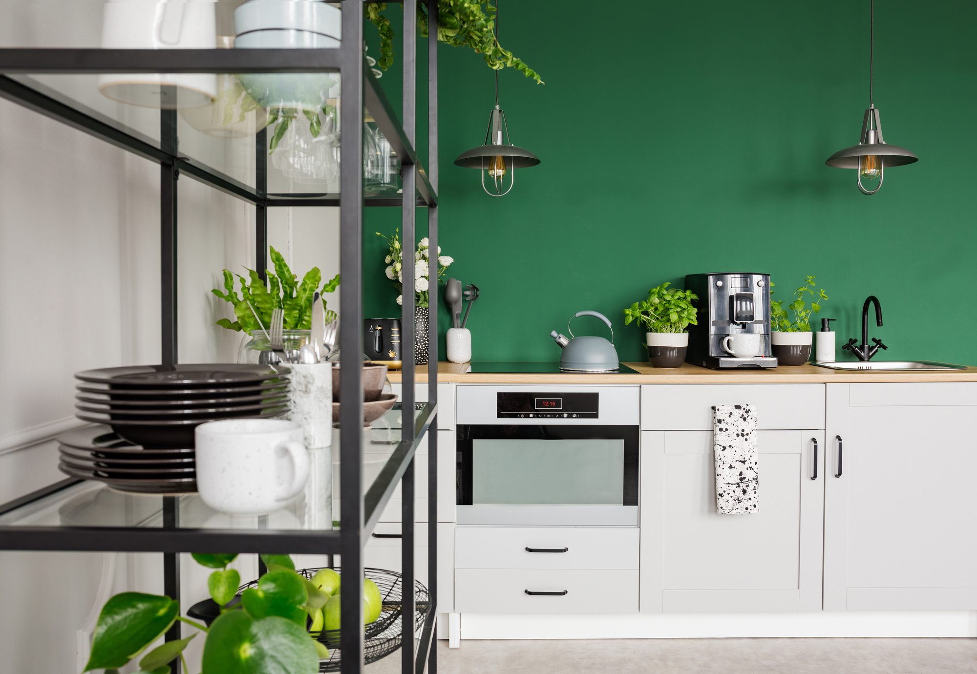 splash or color in a kitchen with open shelving