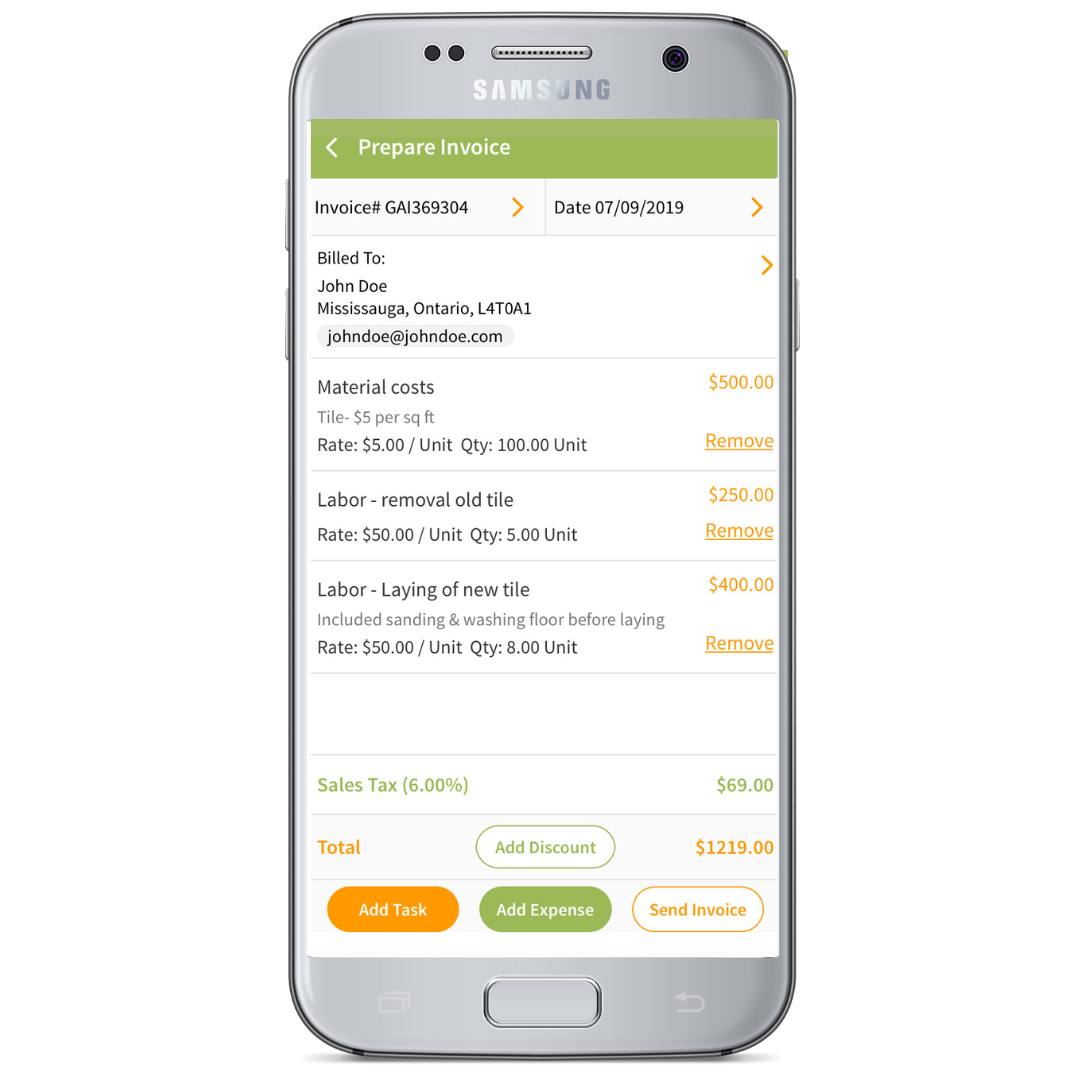 GetAssist invoice on phone